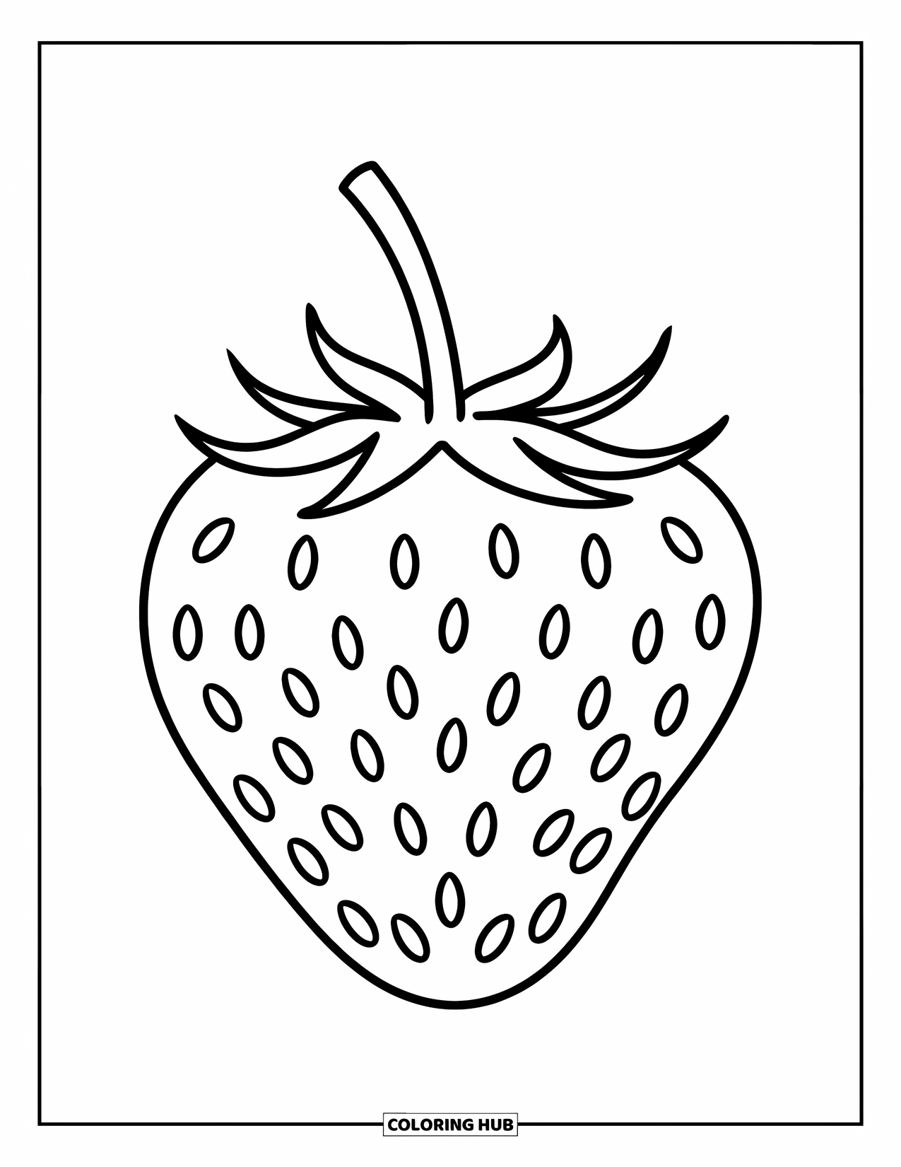 Red Coloring Page for Kids: A strawberry with small seeds and a thin stem fills the page
