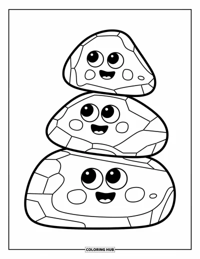 Coloriage de rochers pour enfants : Trois jolis rochers empilés en une tour équilibrée et espiègle