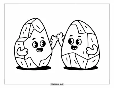 Coloriage de rochers pour enfants : Deux rochers amicaux aux visages souriants qui se font signe de la main