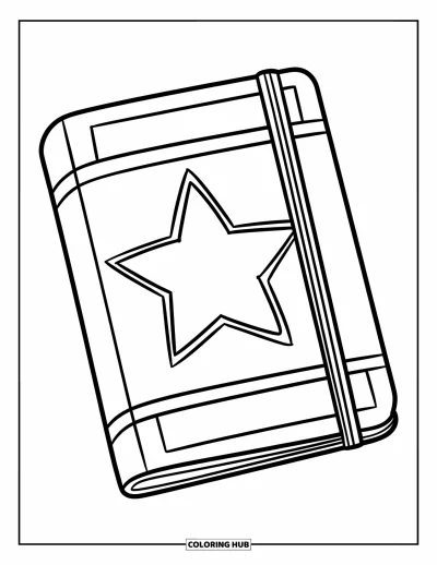 Dibujo de útiles escolares para colorear para niños: Un cuaderno bonito con una gran estrella en la portada listo para usar