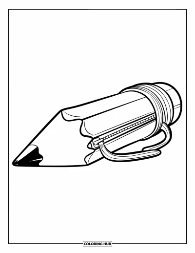 Dibujo de útiles escolares para colorear para niños: Un estuche con forma de lápiz, cremallera grande y cuerpo largo solo sobre la mesa
