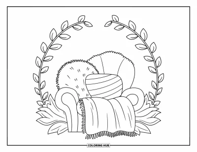어린이를 위한 셀프케어 색칠공부: 쿠션, 담요, 잎사귀 덩굴이 있는 푹신한 코너 의자