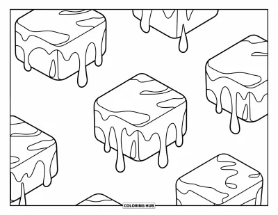 Coloriage de slime pour adultes : Des cubes flottants dont le slime dégouline sur les arêtes vives