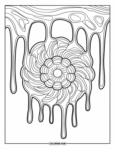 Coloriage de slime pour adultes : Un mandala complexe formé de fils de slime dégoulinants