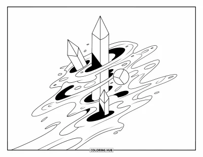 Coloriage de slime pour adultes : Du slime serpente à travers un réseau de cristaux géométriques