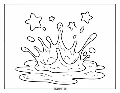 Coloriage de slime pour enfants : Une grande éclaboussure de slime avec des étoiles qui flottent autour