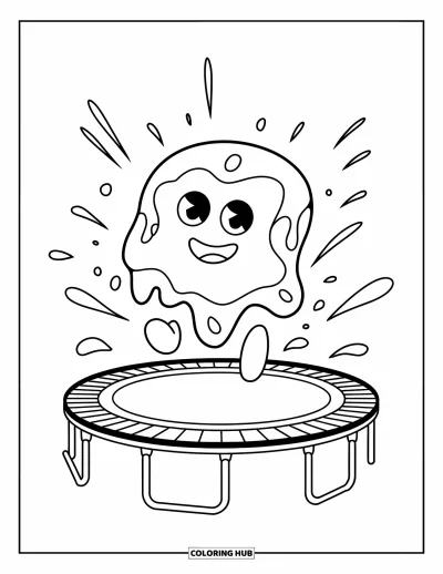 Coloriage de slime pour enfants : Un slime rebondissant saute d'un trampoline