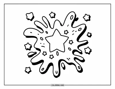 Coloriage de slime pour enfants : Une éclaboussure de slime en forme de cœur entourée de petites étoiles