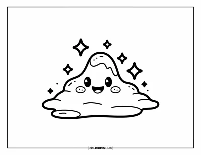 Coloriage de slime pour enfants : Un blob de slime rond avec des étincelles qui flottent autour