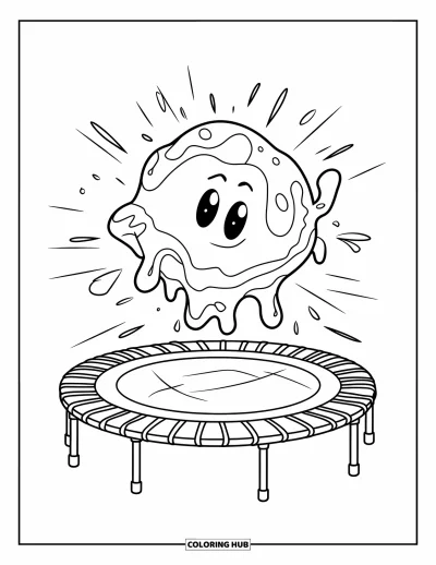 Coloriage de slime pour enfants : Un blob de slime rebondit sur un trampoline