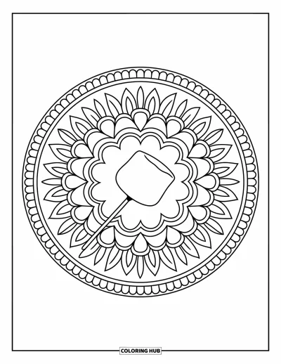 Coloriage de s'mores pour adultes : Guimauve sur un bâton à l'intérieur d'un mandala floral