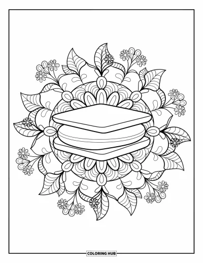 Coloriage de s'mores pour adultes : S'more unique entouré d'un mandala botanique détaillé