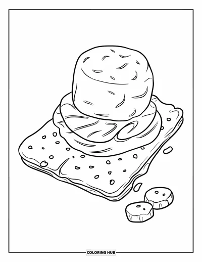 Coloriage de s'mores pour enfants : Grand biscuit graham avec guimauve, chocolat et miettes