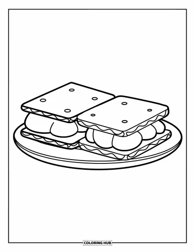 Coloriage de s'mores pour enfants : Assiette de trois s'mores sans arrière-plan