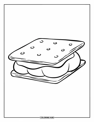 Coloriage de s'mores pour enfants : S'more empilé sur un bâton avec la guimauve qui dépasse