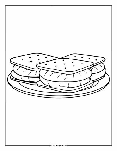 Coloriage de s'mores pour enfants : Trois s'mores simples dans une assiette
