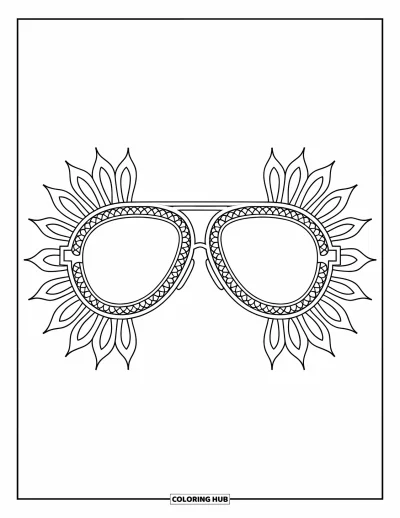 Coloriage de lunettes de soleil pour adultes : Des lunettes aviateur détaillées rayonnant de motifs mandalas symétriques
