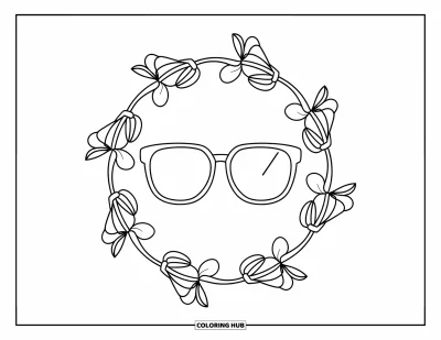 Coloriage de lunettes de soleil pour adultes : Des lunettes de soleil au cœur d'un mandala de lianes tourbillonnantes et de pétales de fleurs