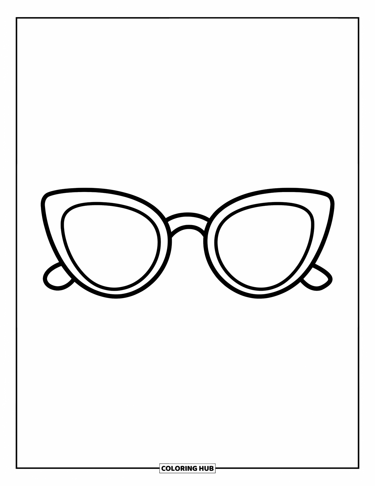 Sunglasses Coloring Page for Kids: Stylish cat-eye sunglasses rest alone on a clean white background