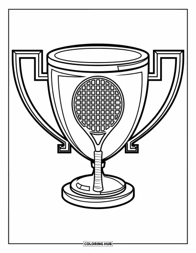 Coloriage de tennis pour enfants : Un grand trophée avec un design de raquette trône fièrement au centre
