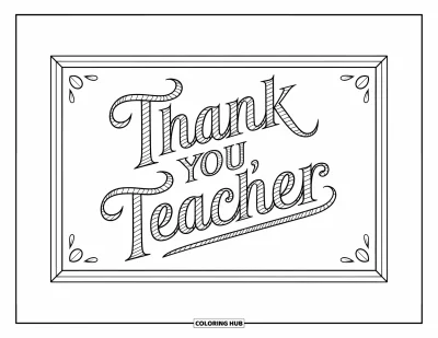 Kiitos opettaja -värityskuva lapsille: Näyttävä liitutaulukuvio, jonka keskellä lukee "Thank You, Teacher"
