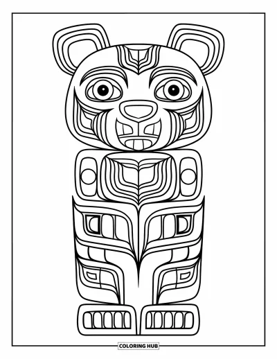 Totem målarbild för barn: Ett björnansikte med djärva former kröner en totemdesign