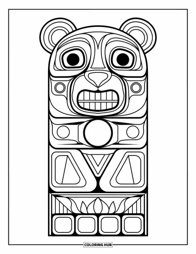 Totem målarbild för barn: Ett björntotemansiktet visar överdrivna tänder och mönster