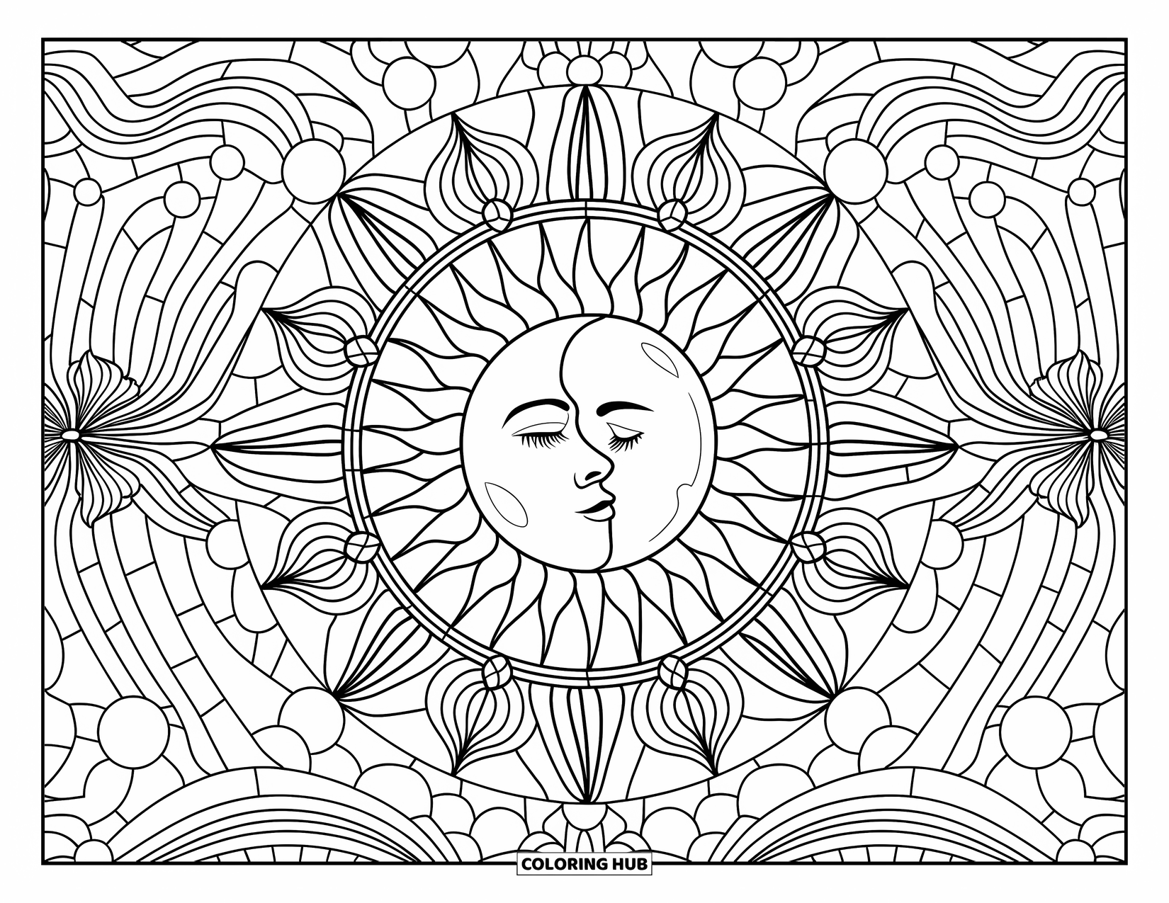 65+ Trippy Sun And Moon Coloring Pages for Kids & Adults (Free)