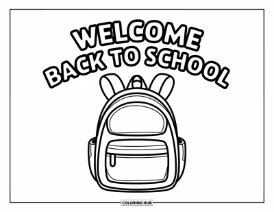 어린이를 위한 새 학기 색칠공부: 위에 "Welcome Back to School" 글자가 있는 단순한 가방