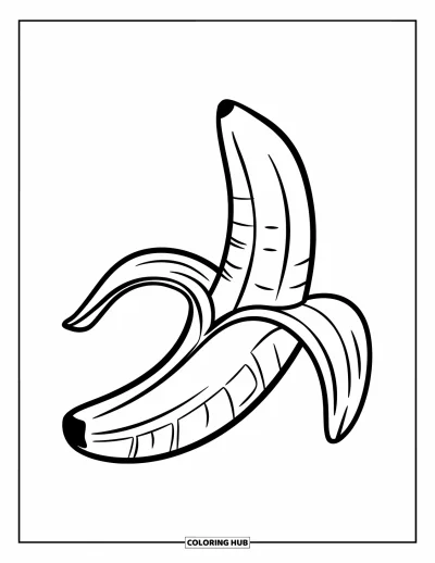 Dibujo del color amarillo para colorear para niños: Un plátano alegre con líneas de cáscara marcadas y aspecto juguetón