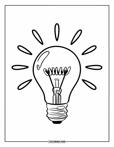 Dibujo del color amarillo para colorear para niños: Una bombilla vertical con cable y filamento interior
