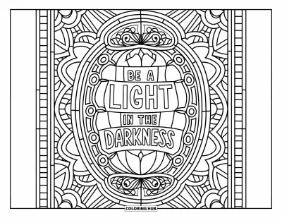 Yetişkinler için Zorbalık Karşıtı Boyama Sayfası: "Be a Light in the Darkness" vitray fenerinin ortasında parlıyor