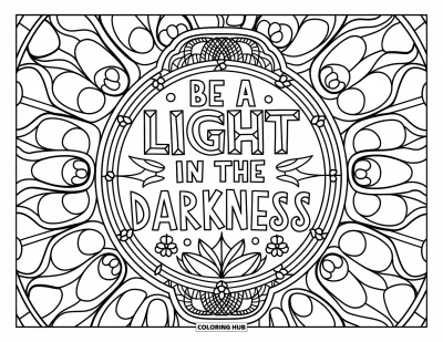 Yetişkinler için Zorbalık Karşıtı Boyama Sayfası: Karmaşık vitray fener "Be a Light in the Darkness" mesajını taşıyor