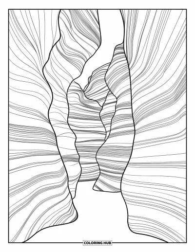 Coloriage d'Arizona pour adultes : Les parois étroites de l'Antelope Canyon traversées de rayons de lumière