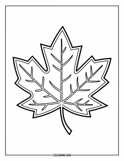 Autumn Leaves Coloring Page for Kids: Big maple leaf with basic veins and bold outlines perfect for preschoolers
