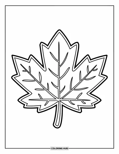 Autumn Leaves Coloring Page for Kids: Simple maple leaf with bold outlines in a playful design