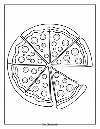 Coloriage de Chicago pour enfants : Une part de pizza deep-dish généreusement garnie avec la touche typique de Chicago