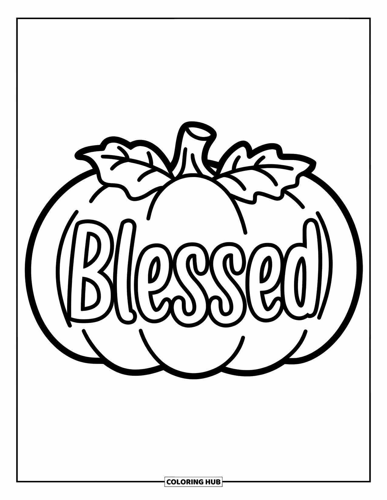Christian Thanksgiving Coloring Page for Kids: Pumpkin with a smiling face and Blessed written in the middle