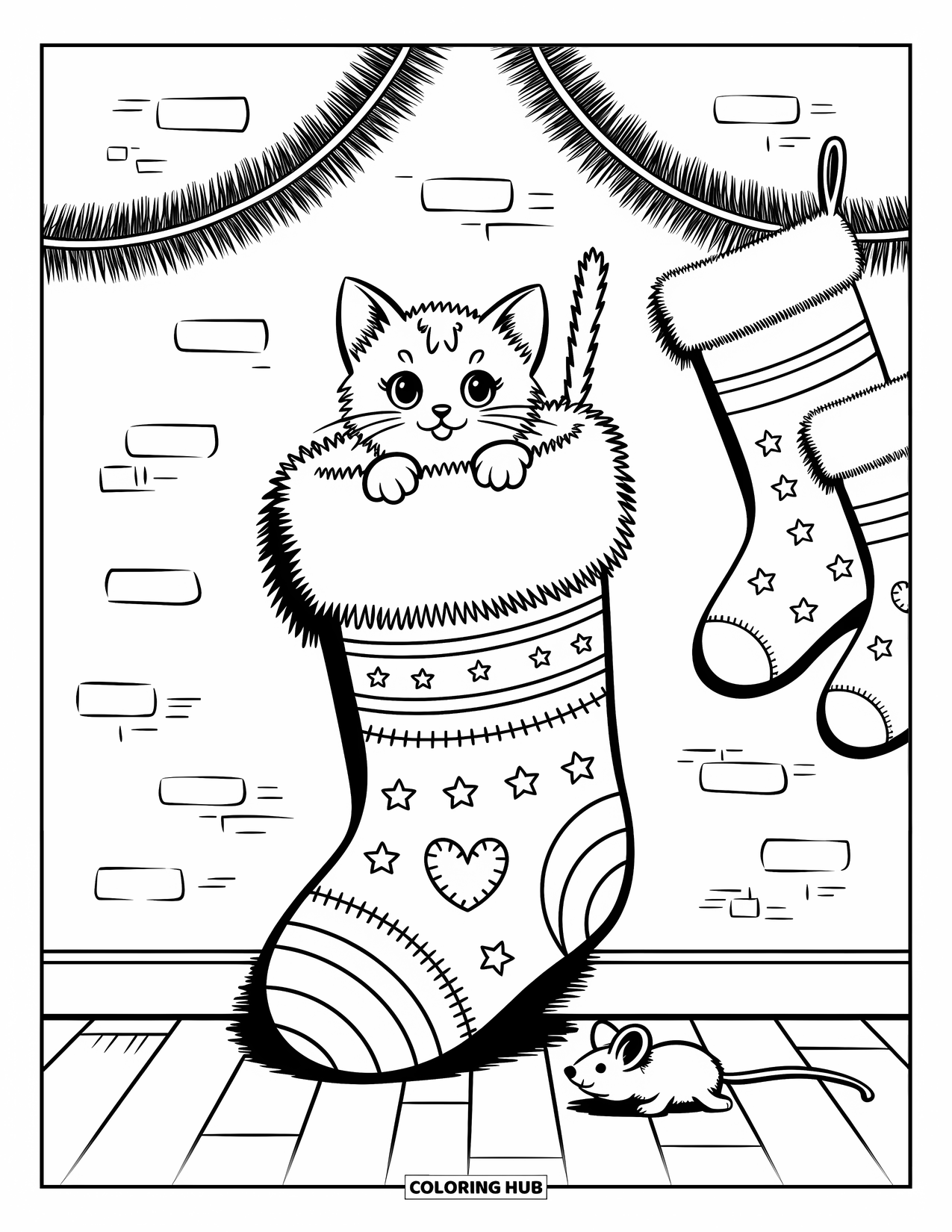 Christmas Animal Coloring Page for Adults: Reindeer cozies up with a book by the window on a snowy night