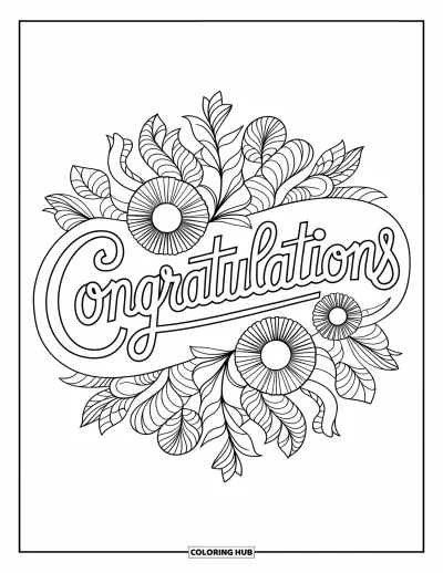 Coloriage de félicitations pour adultes : « Congratulations » écrit à la main encadré par un mandala floral complet