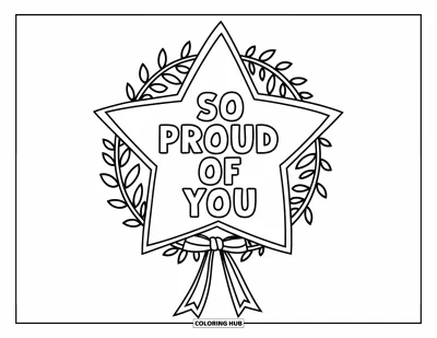 Coloriage de félicitations pour enfants : Une couronne faite d'étoiles encadre les mots So Proud of You en son centre