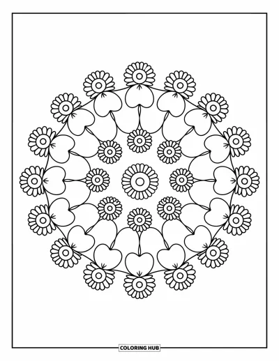 Coloriage de mandala d'automne pour enfants : Tournesols et pommes disposés en cercles de mandala