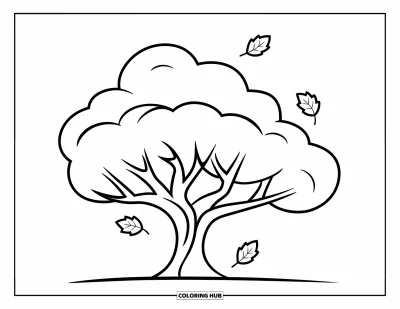 Coloriage d'arbre d'automne pour enfants : Arbre avec des feuilles qui tombent et de grands espaces parfaits pour les petites mains