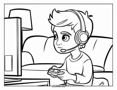 Gamer kifestő gyerekeknek: Fejhallgatós gyerek játékot játszik a tévé előtt