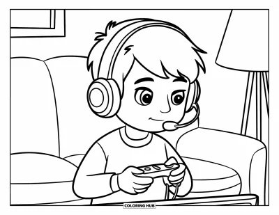 Gamer kifestő gyerekeknek: Egy fejhallgatós gyerek kontrollert tart a tévé előtt