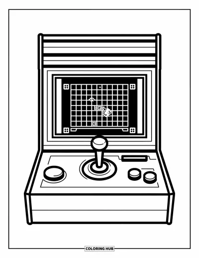 Gamer kifestő gyerekeknek: Arcade-gép joystickkel és űrtémájú játékkal a képernyőn