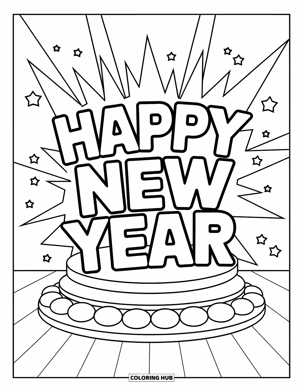 Silvester-Ausmalbild für Kinder: 