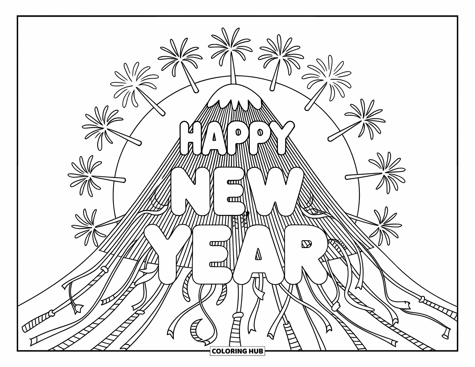 Silvester-Ausmalbild für Kinder: Bergförmiges 