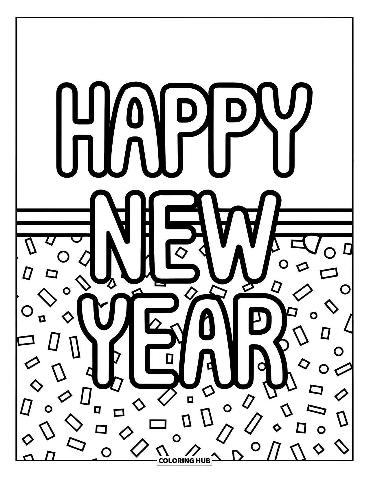 Silvester-Ausmalbild für Kinder: Gestapeltes vertikales 