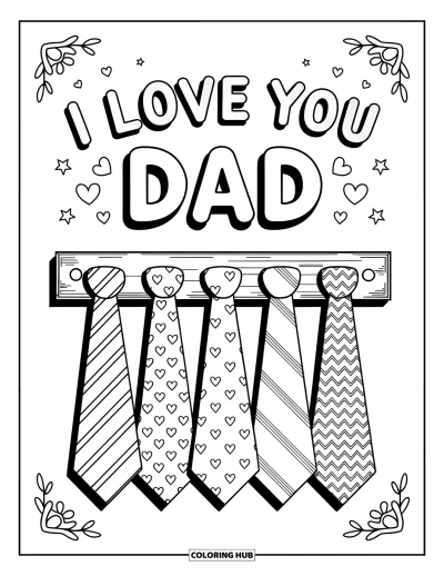 Målarbild med 'Jag älskar dig, pappa' för vuxna: Fem mönstrade slipsar med bildtexten "I Love You Dad"